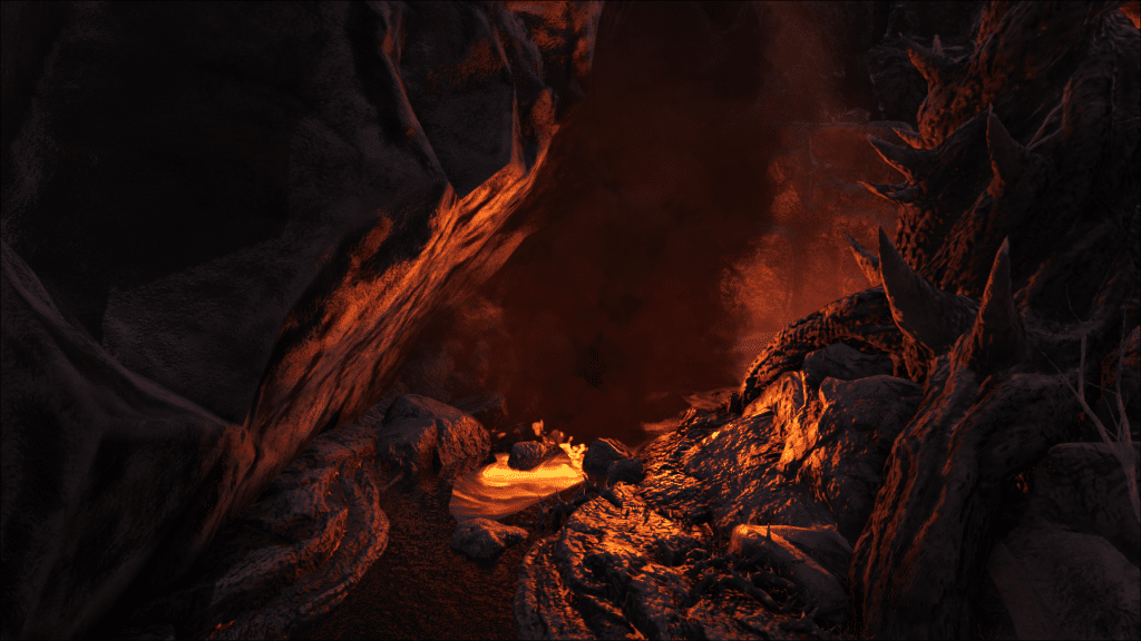 A magma river in the Volcano Biome on Ark: Genesis