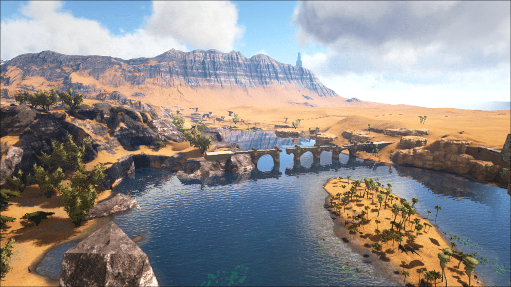 A beautiful river delta leading to the Desert Temple on Ark: Ragnarok