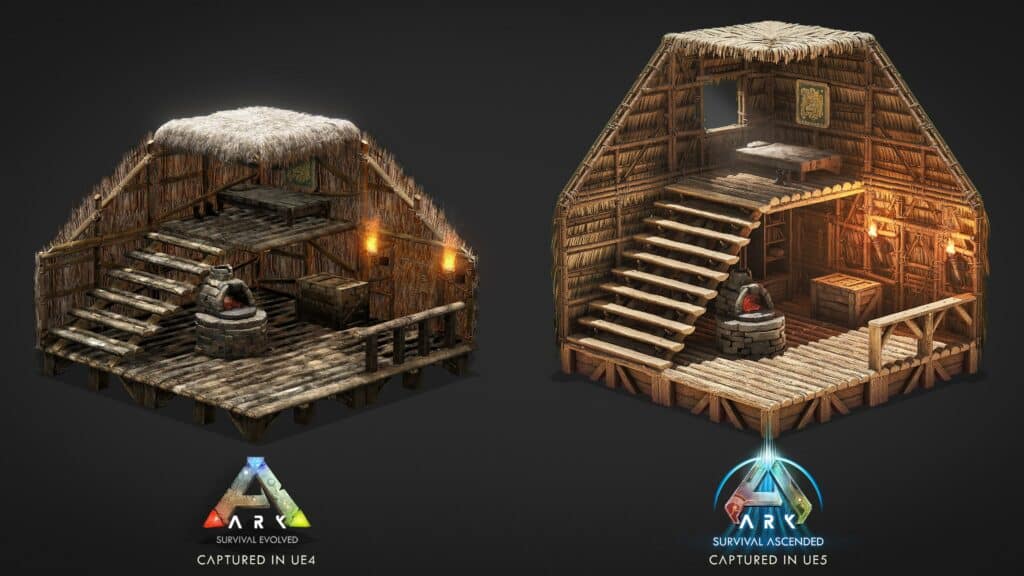 ARK: Survival Ascended Stone Wood Thatch Comparison