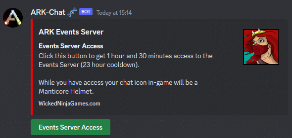 Events Servers Access button